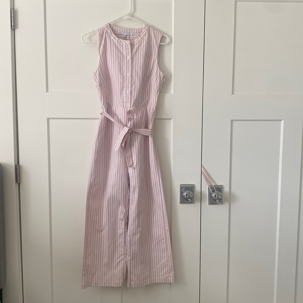 pink and white striped jumpsuit